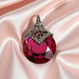 Silver Tone Ruby Rose Crystal Pendant Fashion Jewelry NWOT